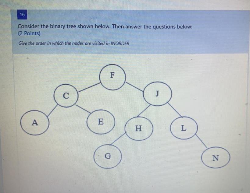 Solved 16 Consider the binary tree shown below. Then answer | Chegg.com