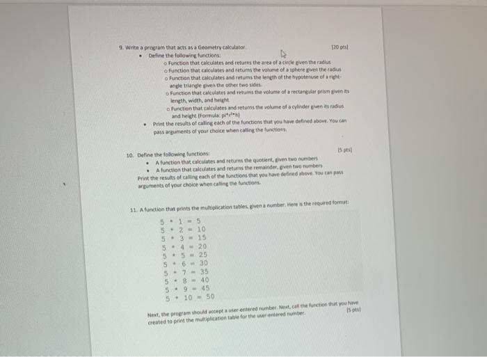 Solved CSIT 104: Lab 5 - User-defined Functions 1. Write a | Chegg.com