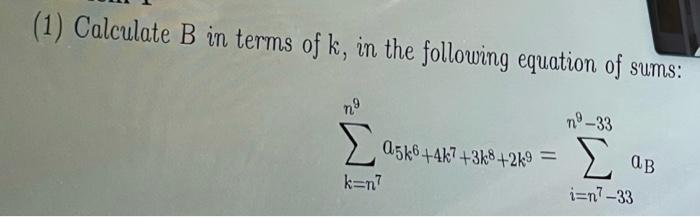 Solved calculate b in terms of k, in the following equation | Chegg.com