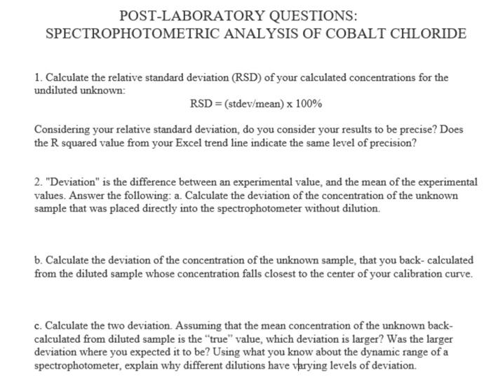 Solved POSTLABORATORY QUESTIONS SPECTROPHOTOMETRIC