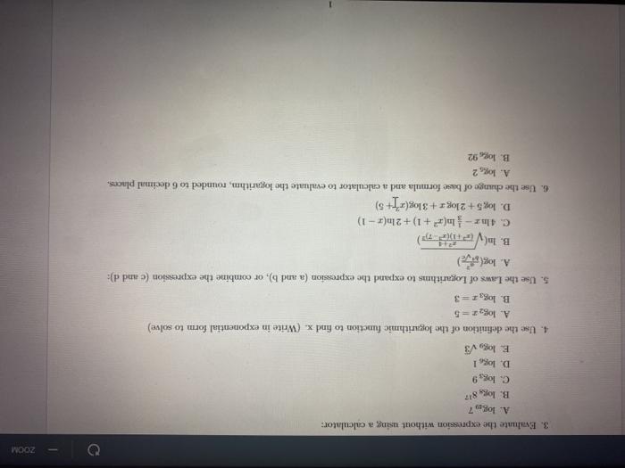 Solved Evaluate without using calcular.to (3 1) logg, 3