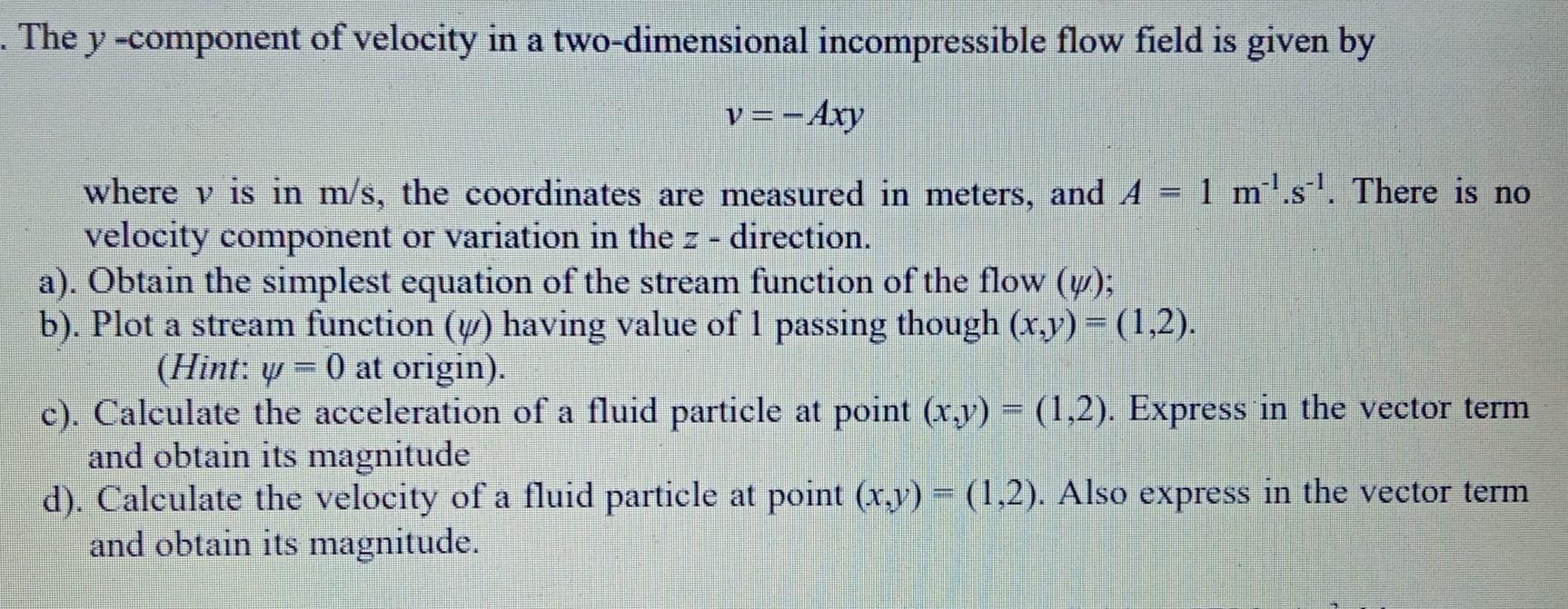 Solved The y -component of velocity in a two-dimensional | Chegg.com