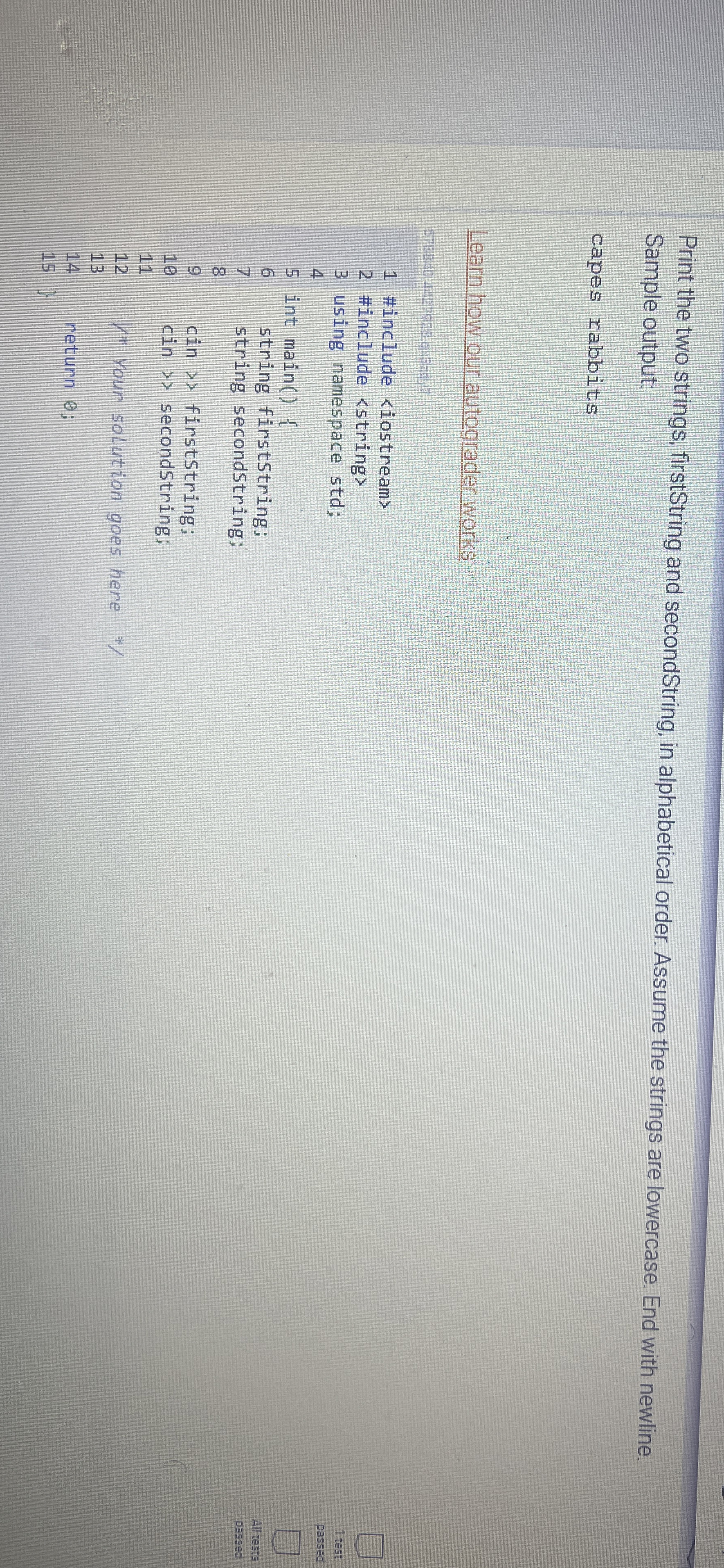 Solved Print the two strings, firstString and secondString, | Chegg.com