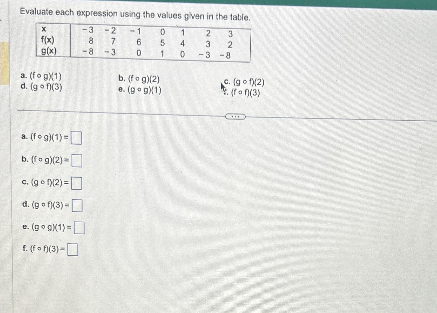 Solved Evaluate each expression using the values given in | Chegg.com