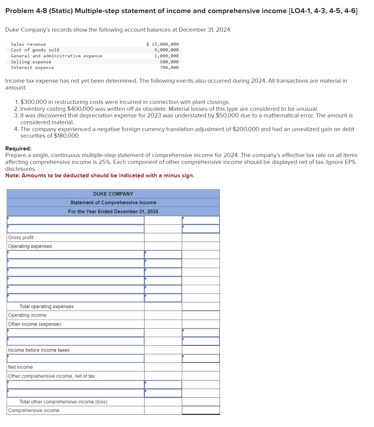 Problem 4-8 (Static) ﻿Multiple-step statement of | Chegg.com