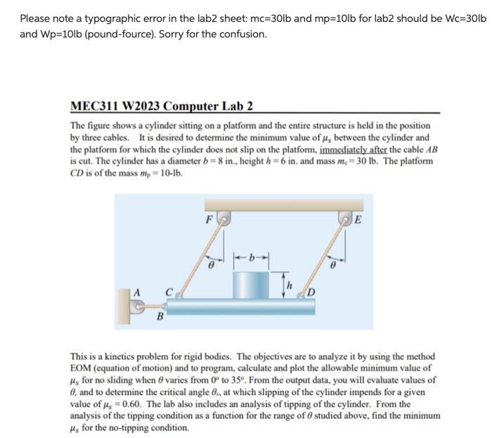 Please note a typographic error in the lab2 sheet: | Chegg.com
