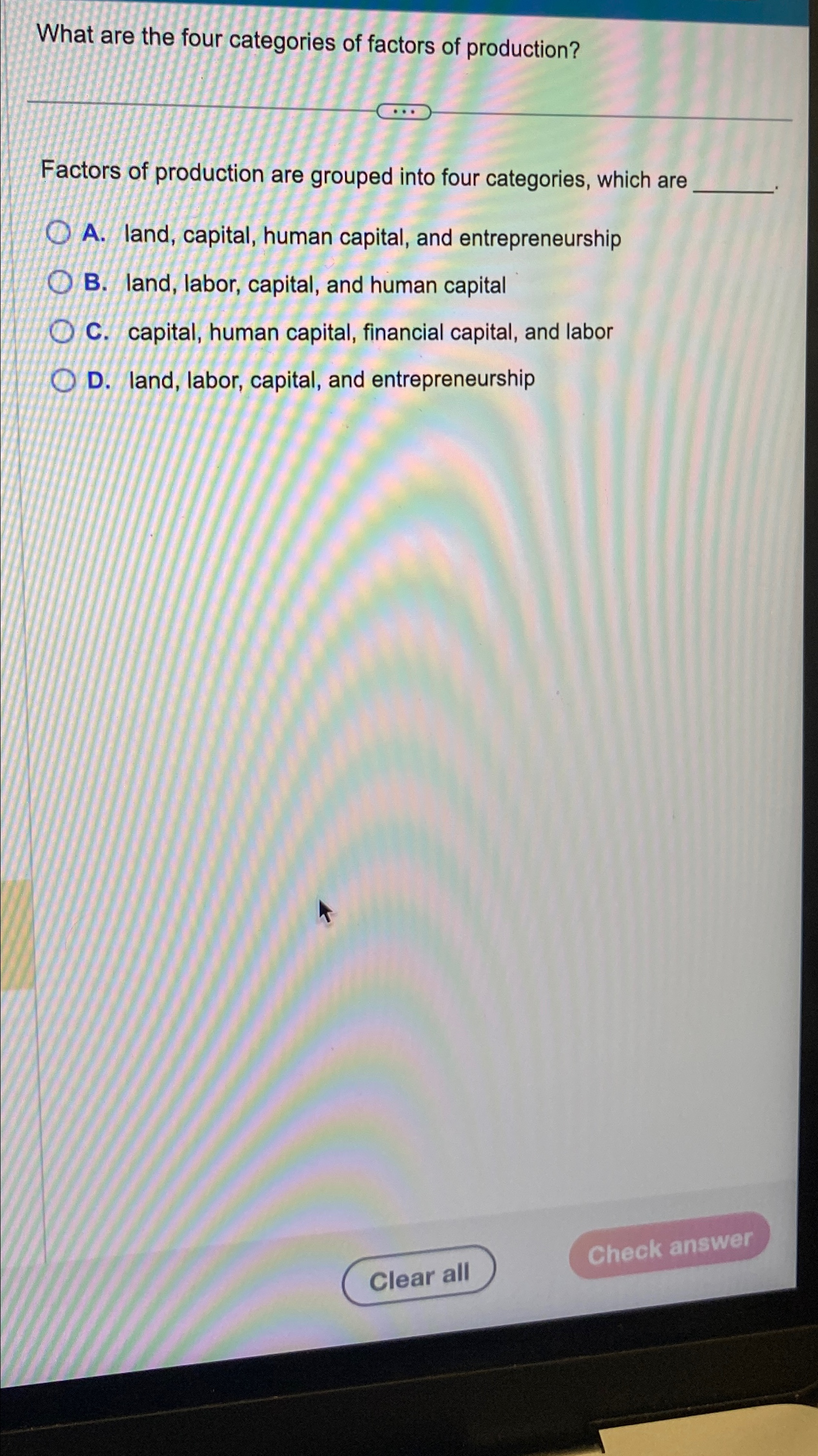 Solved What are the four categories of factors of | Chegg.com