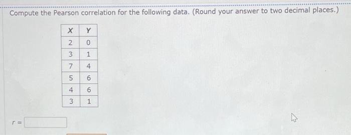 Solved Compute the Pearson correlation for the following | Chegg.com