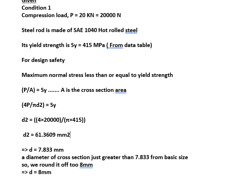 Compressor Rod Load Chart Solved Condition 1Compression load, P = 20KN=20000NSteel rod | Chegg.com