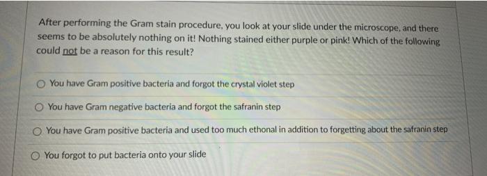 Solved After performing the Gram stain procedure, you look | Chegg.com