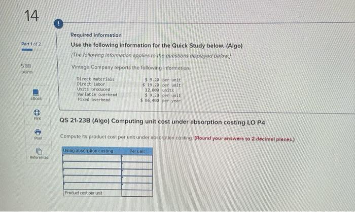 Solved 14 0 Part 2 Required information Use the following | Chegg.com