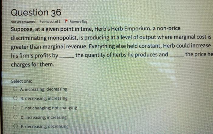 Solved Question 36 Not yet answered Points out of 1 Remove | Chegg.com
