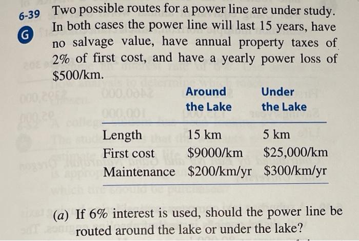 Solved G 6-39 Two possible routes for a power line are under | Chegg.com