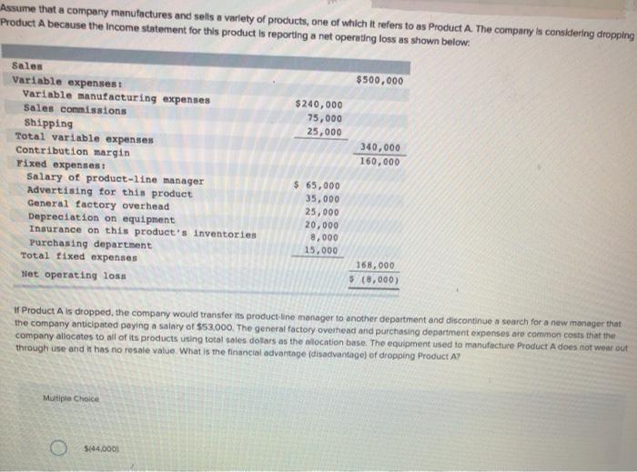 Solved Assume that a company manufactures and sells a | Chegg.com
