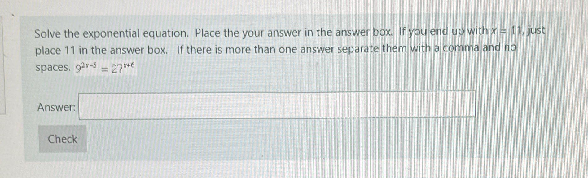 Solved Solve the exponential equation. Place the your answer | Chegg.com