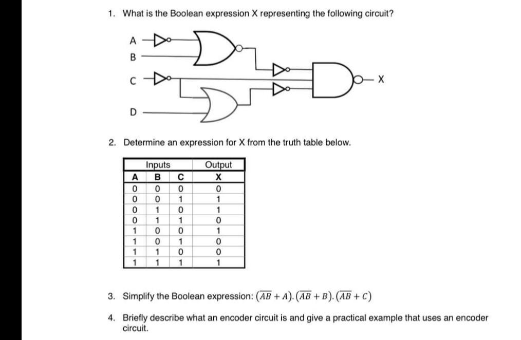 Solved 1. What Is The Boolean Expression X Representing The 