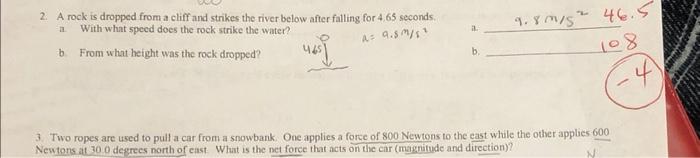 Solved 2. A rock is dropped from a cliff and strikes the | Chegg.com