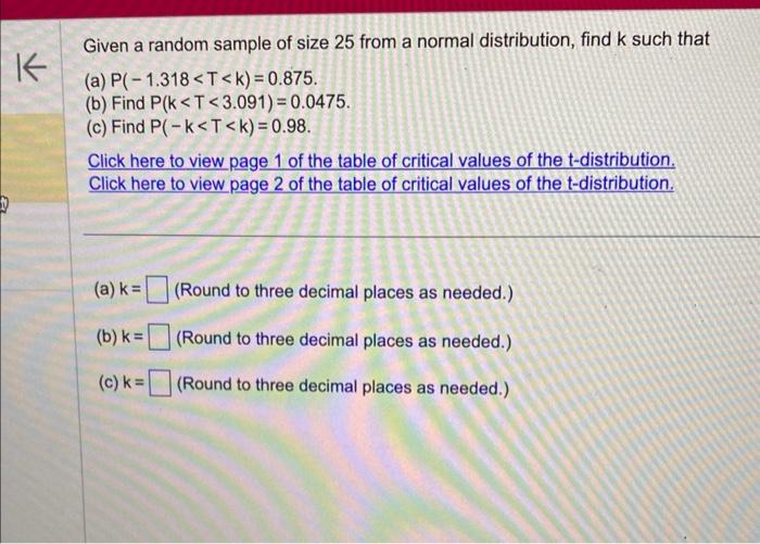 Solved Given a random sample of size 25 from a normal | Chegg.com