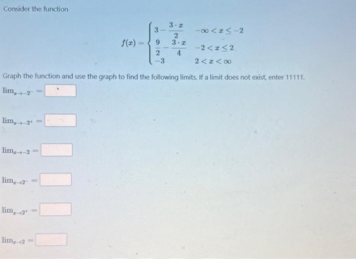 Solved Consider the function f(x)=⎩⎨⎧3−23⋅x29−43⋅x−3−∞ | Chegg.com