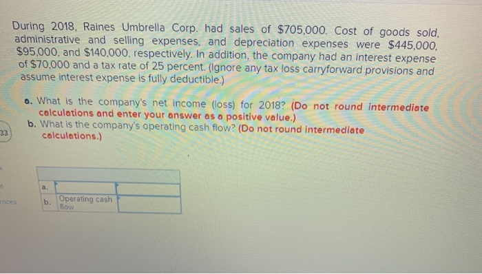 Solved During 2018, Raines Umbrella Corp. had sales of | Chegg.com