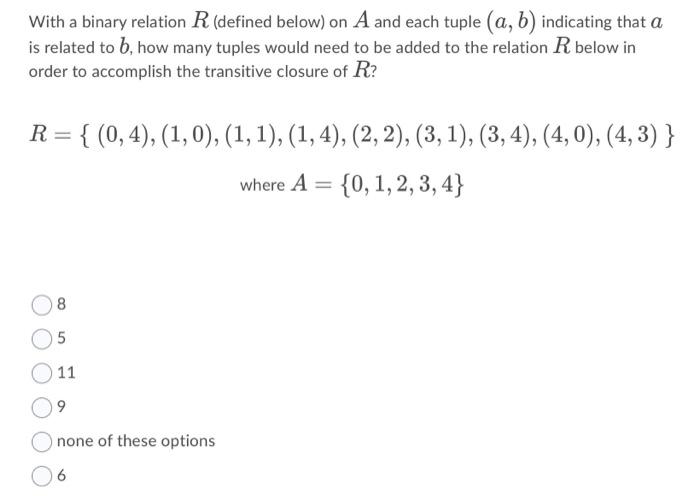 Solved With A Binary Relation R (defined Below) On A And | Chegg.com