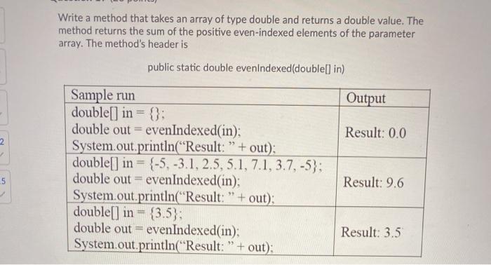 Solved Write a method that takes an array of type double and | Chegg.com