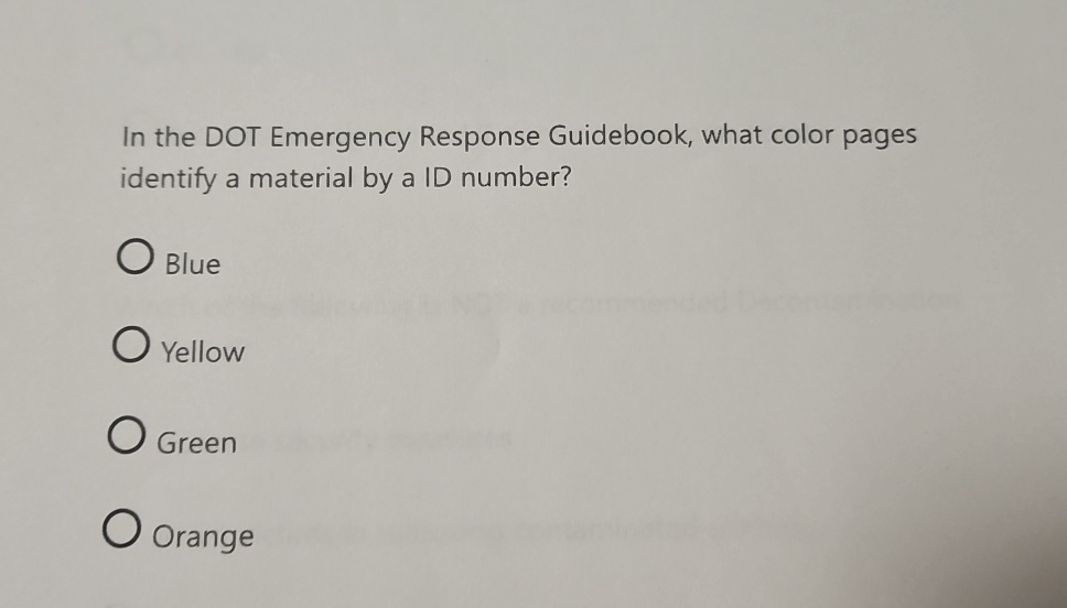 Solved In the DOT Emergency Response Guidebook, what color | Chegg.com