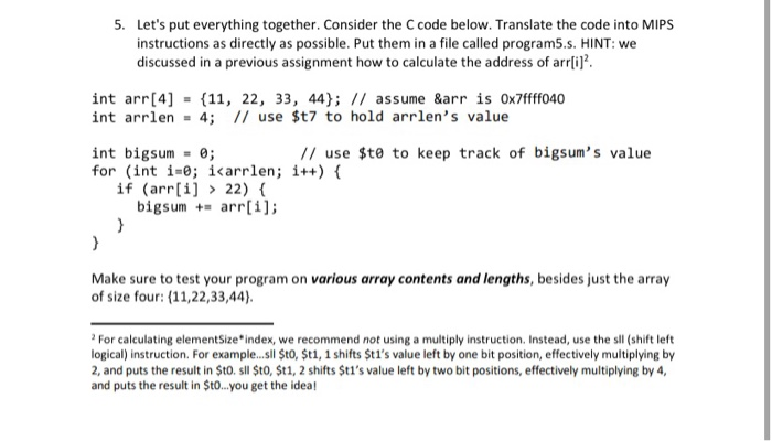 Solved 5. Let's put everything together. Consider the C code | Chegg.com