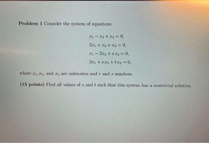 Solved Problem 1 Consider the system of equations: | Chegg.com