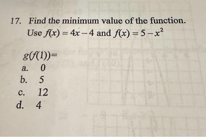 Solved 17. Find the minimum value of the function. Use f(x) | Chegg.com
