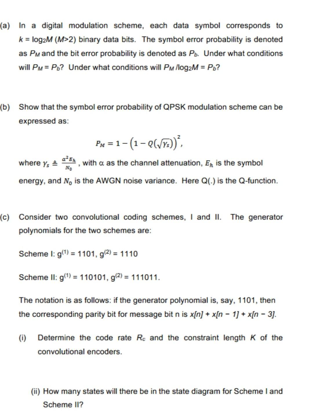 Solved 2. (a) In a digital modulation scheme, each data | Chegg.com