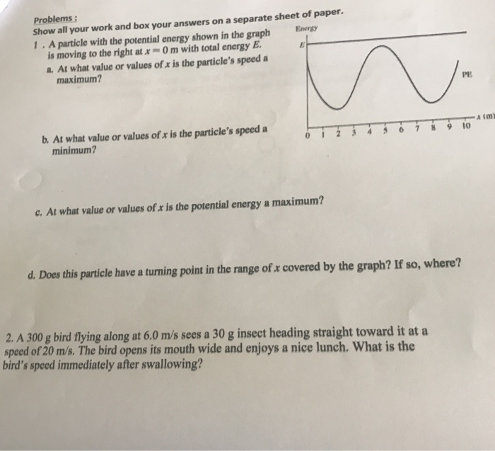 Solved 1. A particle with the potential energy shown in the | Chegg.com