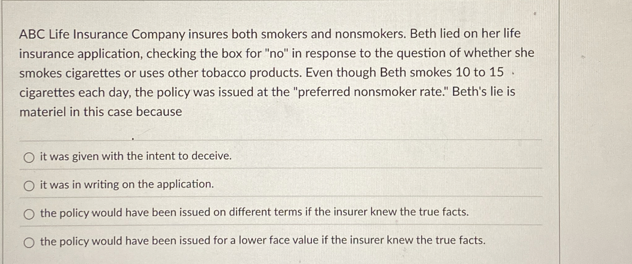 Solved ABC Life Insurance Company insures both smokers and