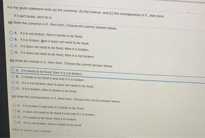 Solved For The Given Statement Write (a) The Converse, (b) | Chegg.com