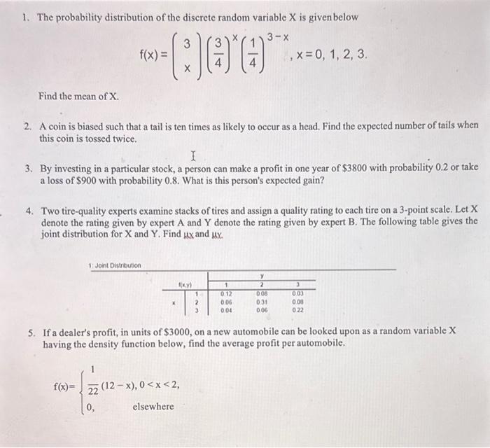 Solved 1. The probability distribution of the discrete | Chegg.com