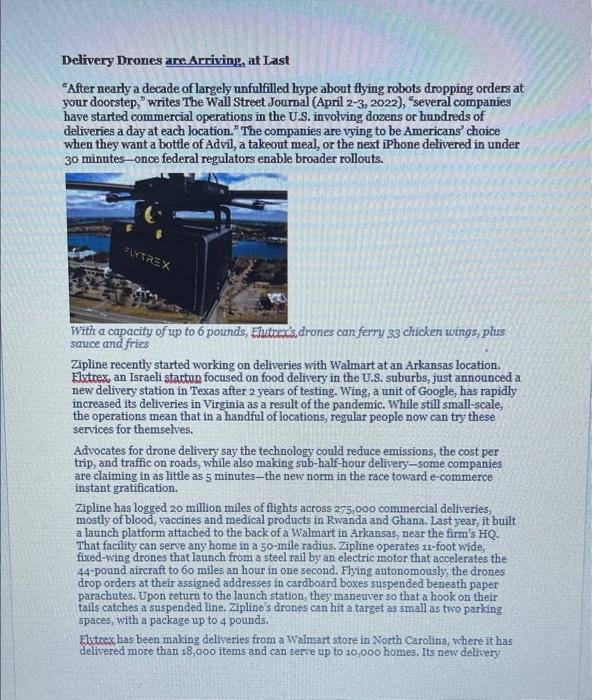 Solved Delivery Drones are Arriving, at Last "After nearly a | Chegg.com