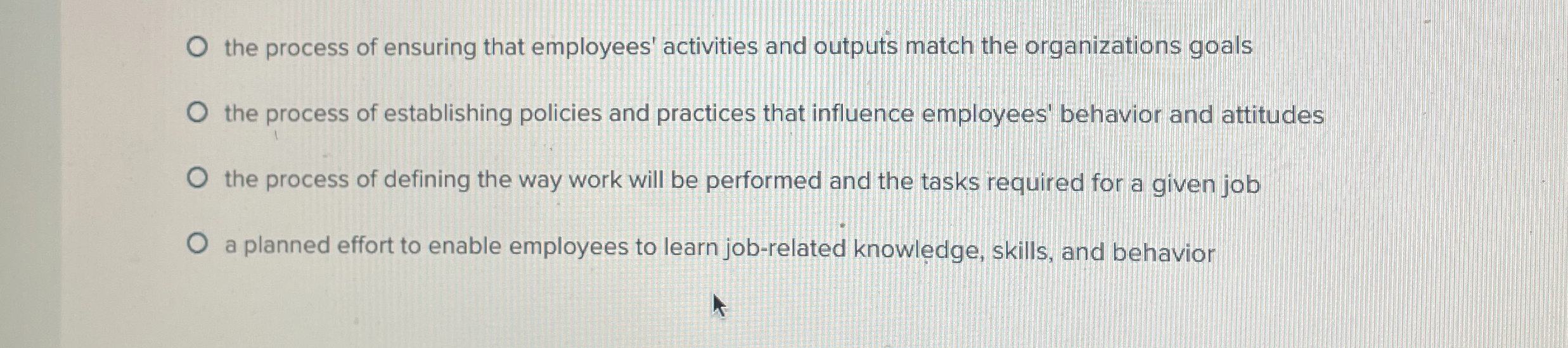 Solved the process of ensuring that employees' activities | Chegg.com