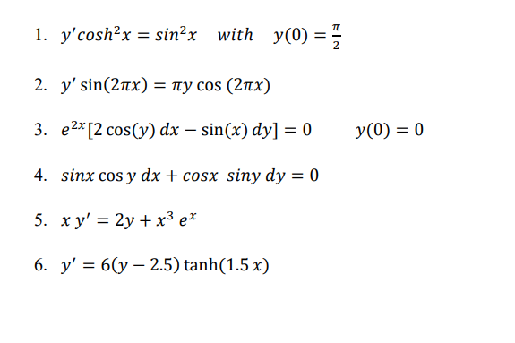 Solved y'cosh2x=sin2x, ﻿with | Chegg.com