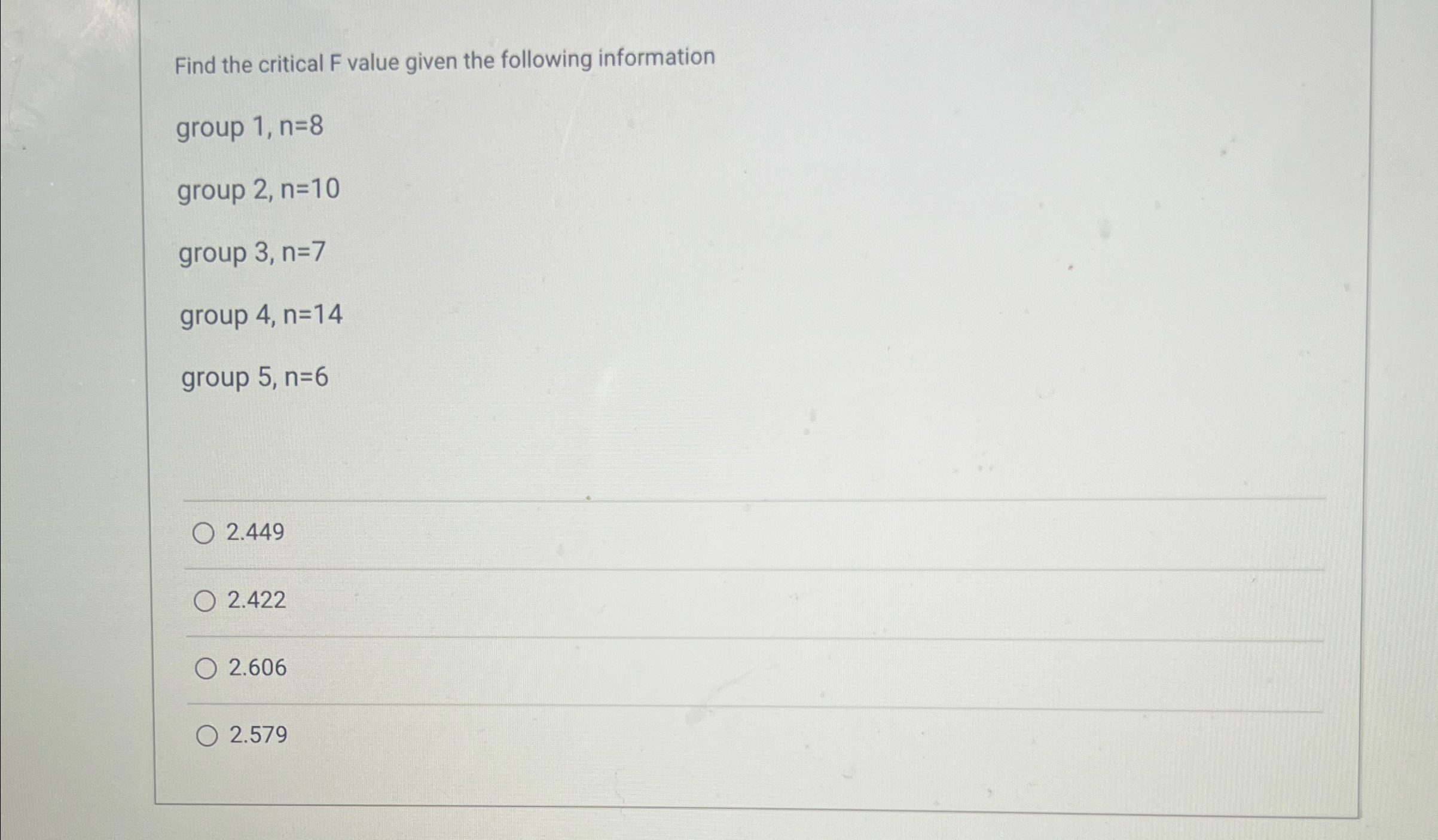 Solved Find the critical F ﻿value given the following | Chegg.com