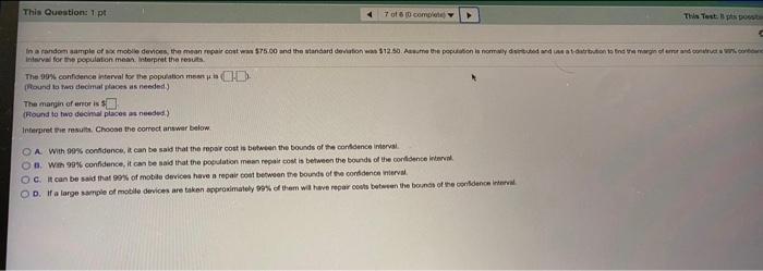 Solved This Question: 1 pt 7 06 0 com This Test. In a random | Chegg.com