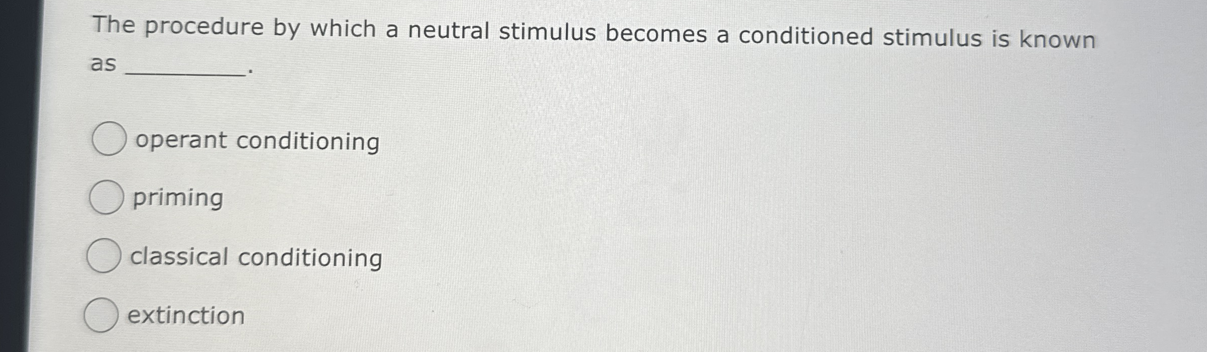 Solved The procedure by which a neutral stimulus becomes a | Chegg.com