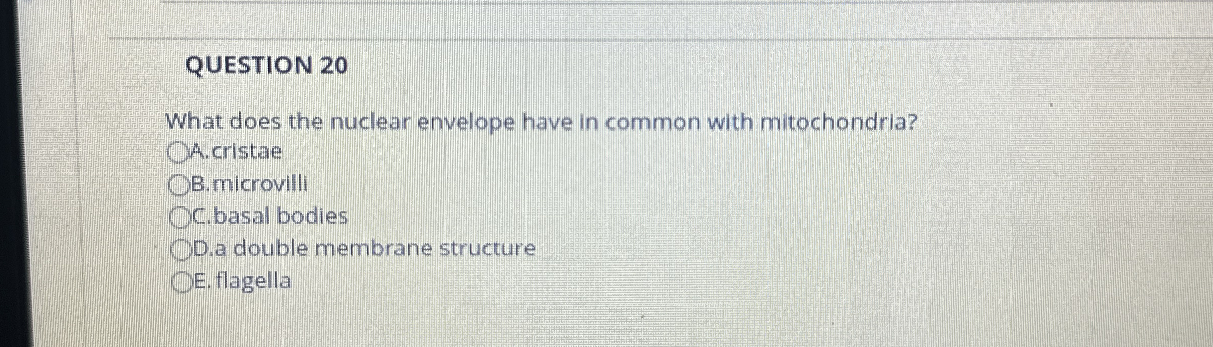 Solved QUESTION 20What does the nuclear envelope have in | Chegg.com