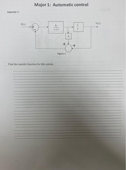 Solved Major 1: Automatic control Exercise 1. R(S) Y(5) k | Chegg.com