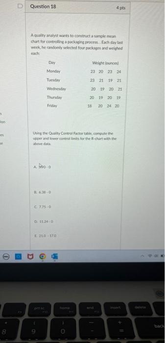 Solved A quality analyst wants to construct a sarnple mean | Chegg.com