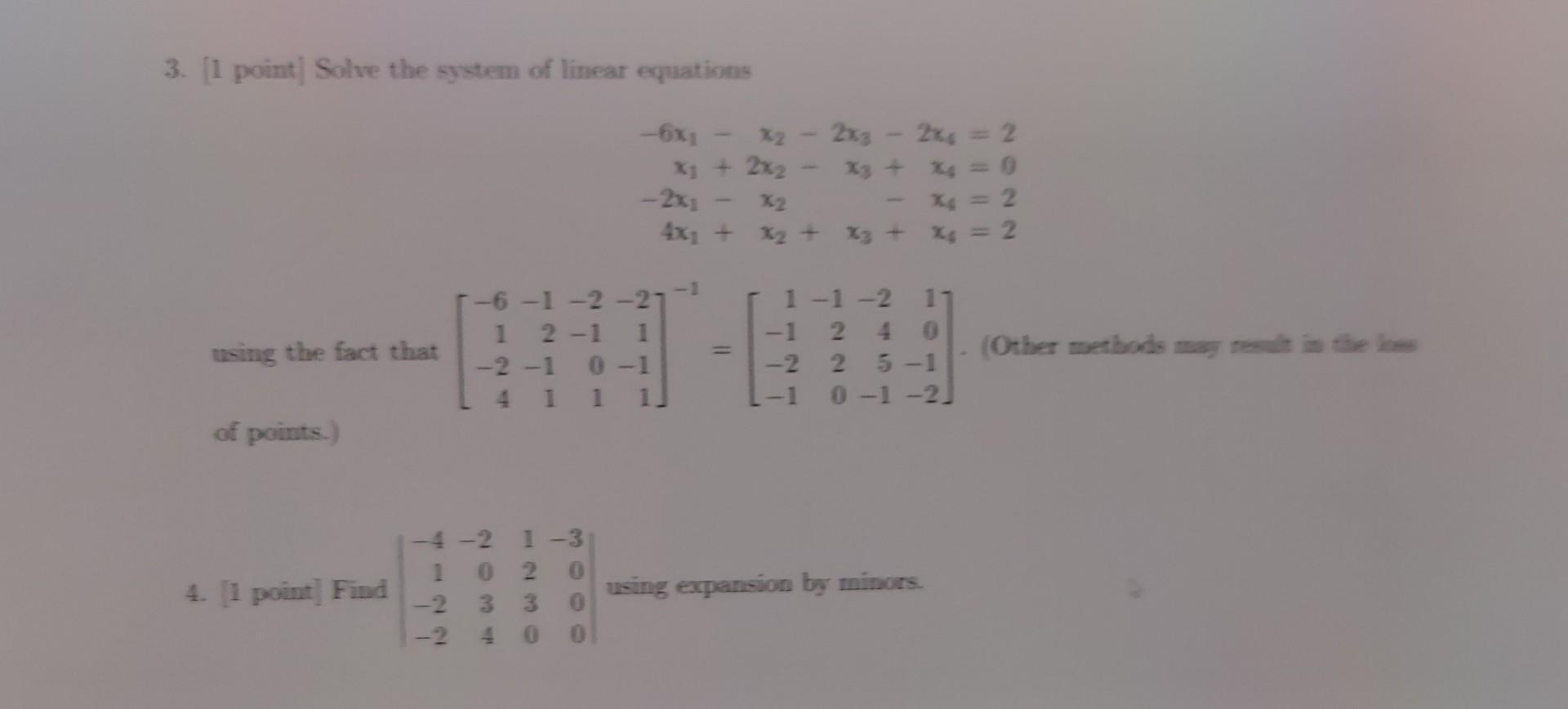 Solved 3. [1 point] Solve the system of linear equations | Chegg.com