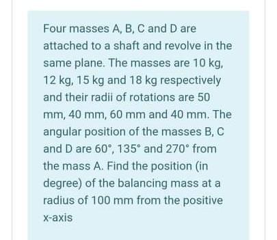 Solved Four Masses A, B, C And D Are Attached To A Shaft And | Chegg.com