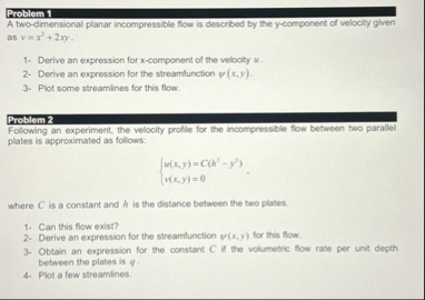 Solved Problem 1A two-dimensional planar incompressible flow | Chegg.com