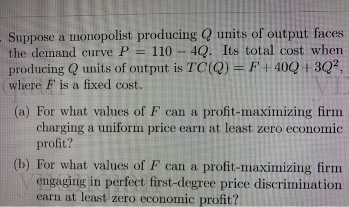 Solved Suppose a monopolist producing Q units of output | Chegg.com