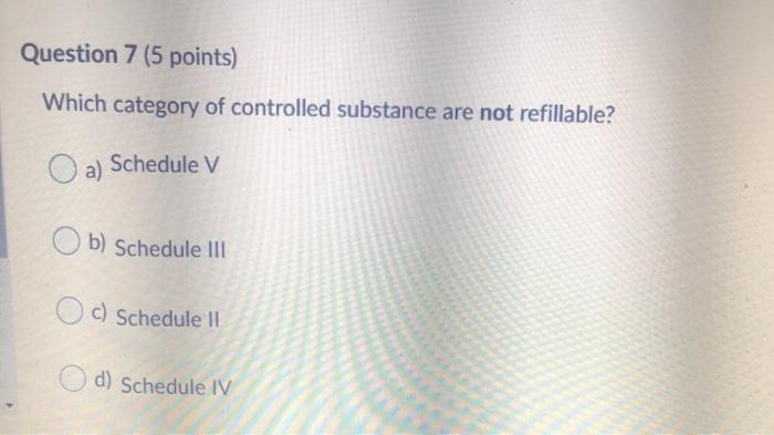 Solved Question 7 (5 points) Which category of controlled | Chegg.com