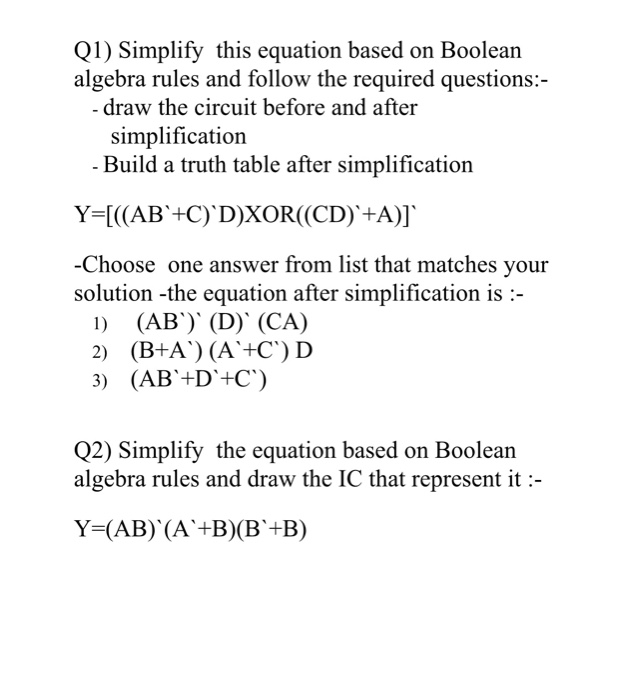Solved (1) Simplify this equation based on Boolean algebra | Chegg.com